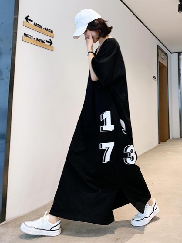 Original Letter Printed Split-Side Dress