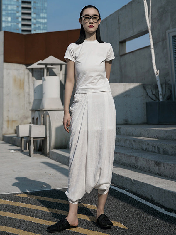 Casual Solid Color Asymmetric Empire Harem Capri-Pants