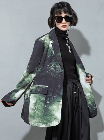 Fashion Tie-Dyed Notched Collar Long Sleeves Blazer