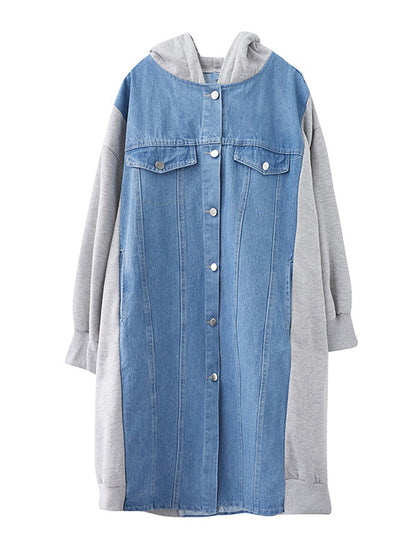 Casual Cotton Denim Split-Joint Hooded Outerwear