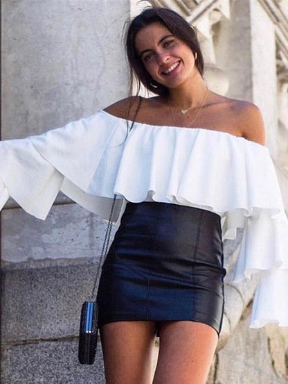 Off-shoulder Flared Sleeve Sexy Blouses&Shirts Top