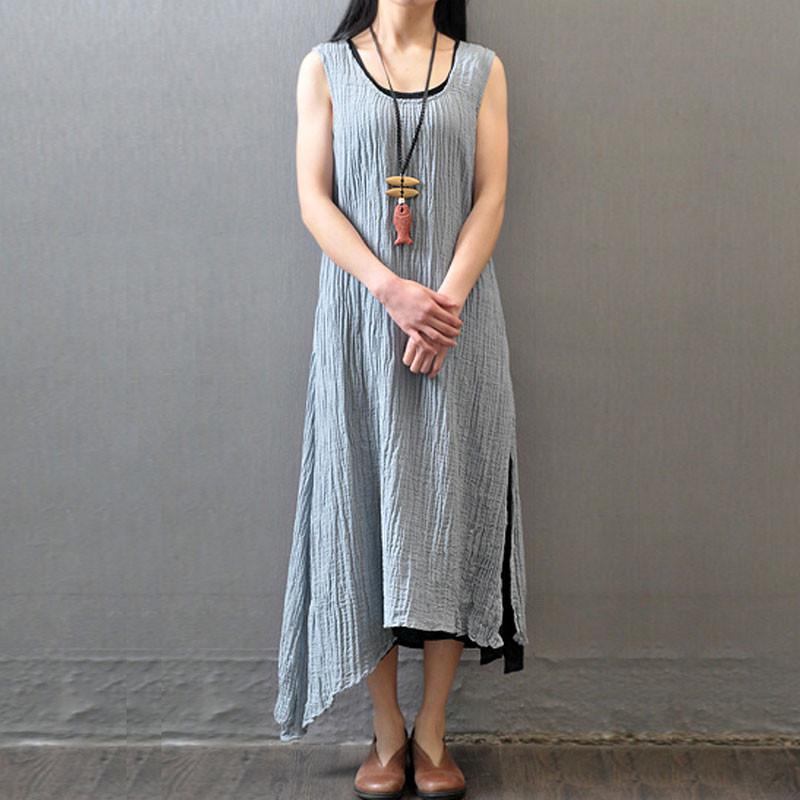 Casual Summer Women Wrinkled Sleeveless Dress