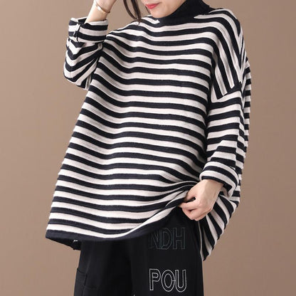 Buykud Classic Stripes Comfortable Casual Turtleneck Sweater