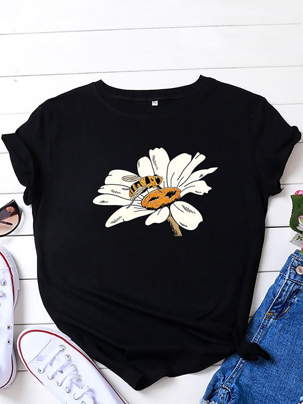 Casual Loose Floral Printed Tees