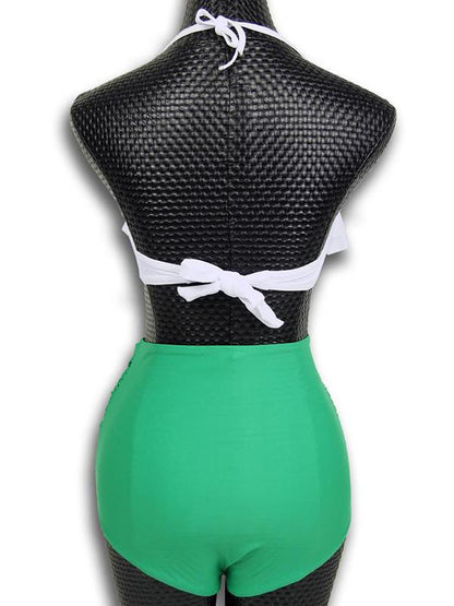 Contrast Color Ruffled Collar Top Bikini