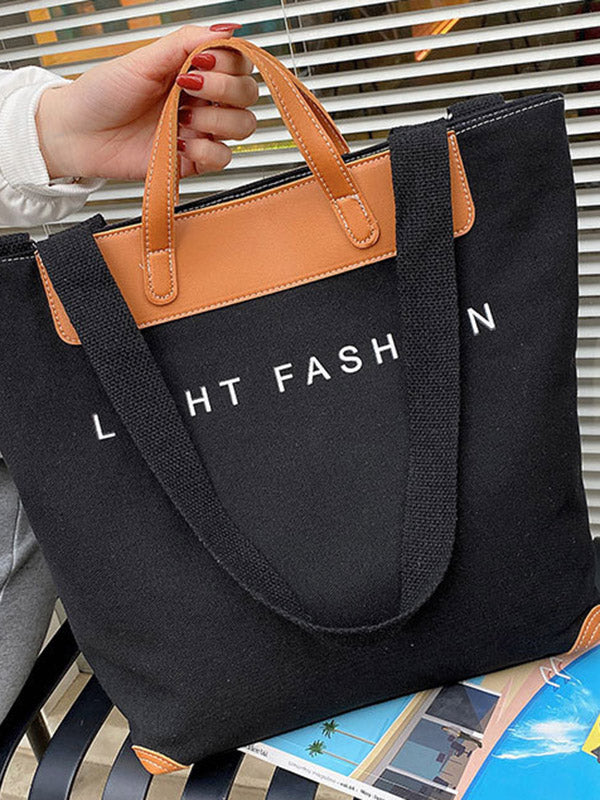 Casual Contrast Color Canvas Tote Bag