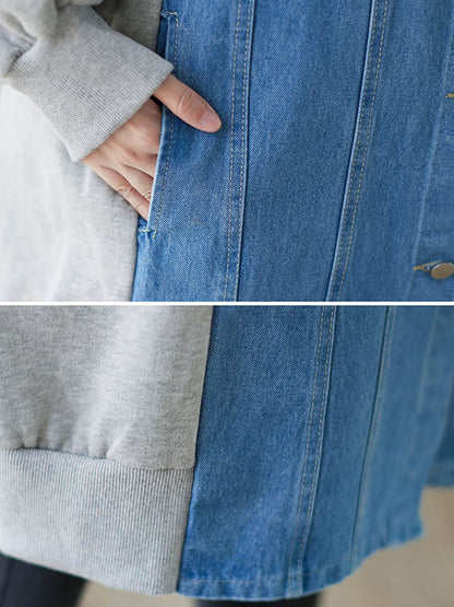 Casual Cotton Denim Split-Joint Hooded Outerwear