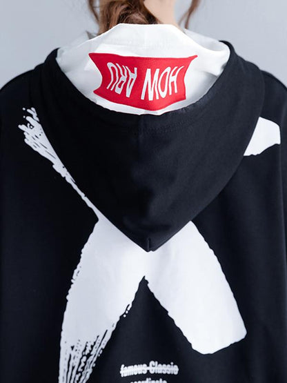 Loose Letter Printed Hooded Sweatshirt