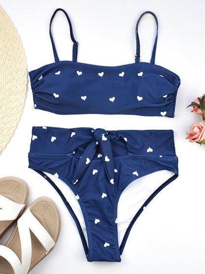 High Waisted Tie Bandeau Bikini Swimsuit