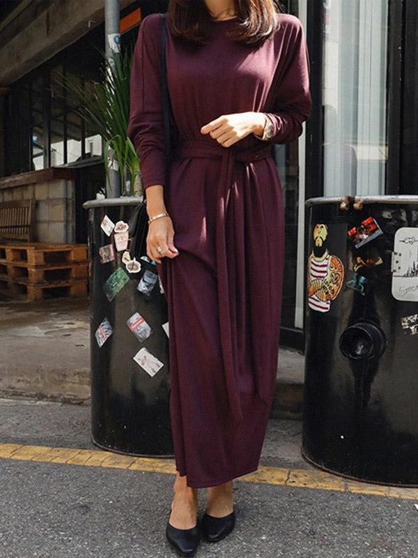 Loose Plus Size Twisting Solid Midi Dresses