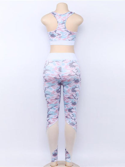 Camo Tank And Mesh Panel Legging Suits