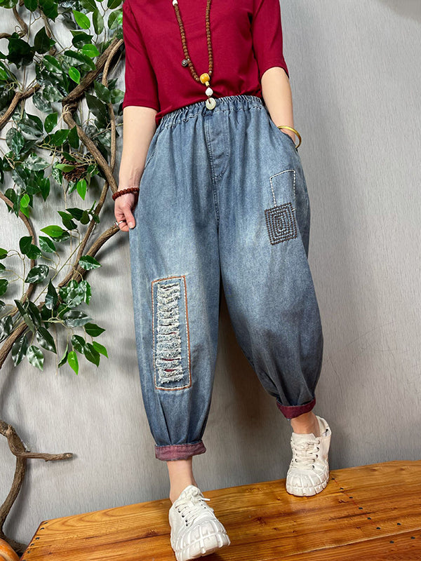 Artistic Retro Vintage Elasticity Hollow Jean Pants