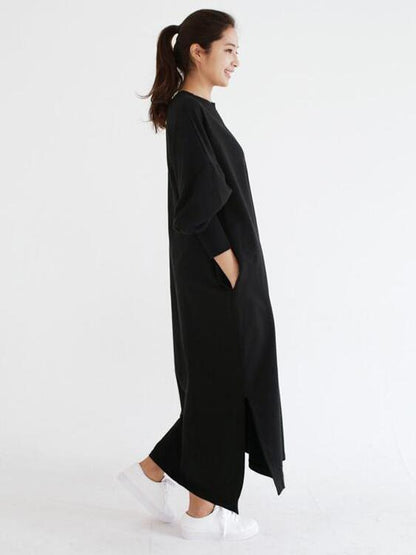 Loose Split-side Striped Blouse Skirt