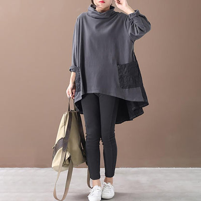 Buykud Casual Pleated Patchwork Irregular Hem Loose Dress