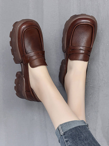 Vintage Cow Leather Low-Top Platform Loafers