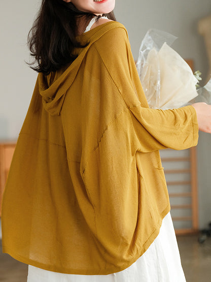 Casual Batwing Sleeve Hooded High-Low V-Neck Buttoned Cardigans
