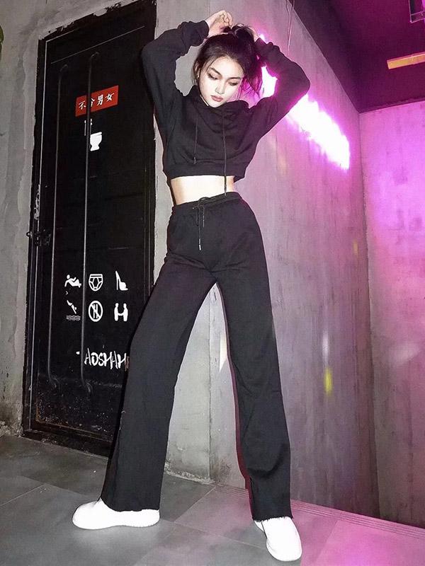 Loose Solid Drawstring Hoodie&Pants Sports Suits