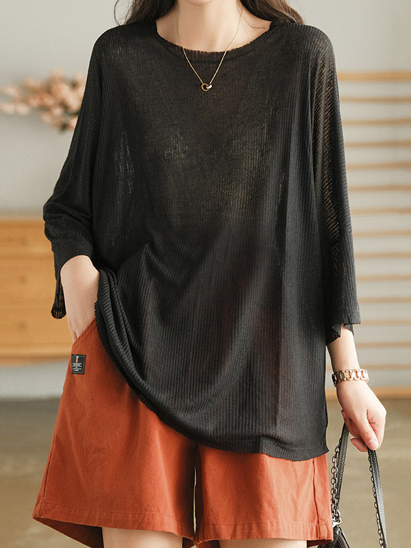 Casual Solid Round-Neck Knitting T-Shirts Tops