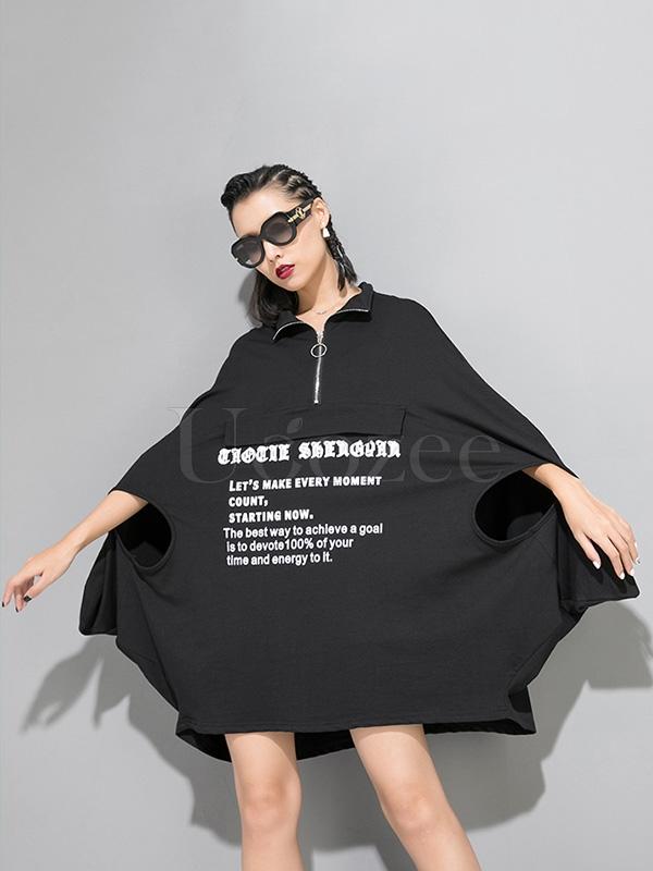 Loose Letter Printed Batwing Sleeves Cropped Cloak
