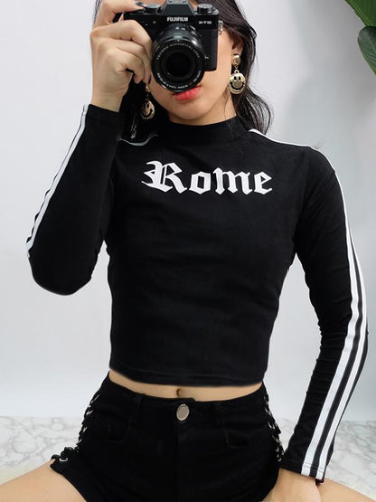 Long Sleeve Contrast Trim Casual Tees