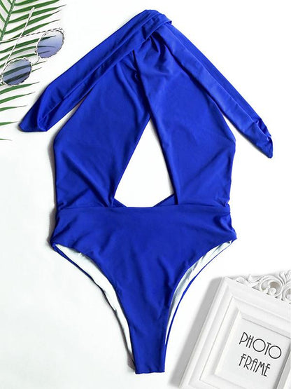 Plain Bandage Backless One-piece Swimwear