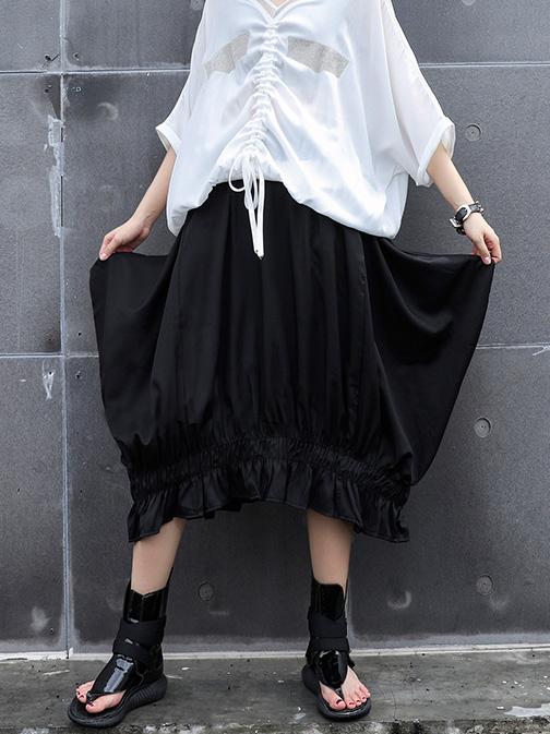 Asymmetric Ruffled Solid Skirt