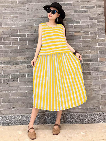 Striped Sleeveless Split-joint Dress