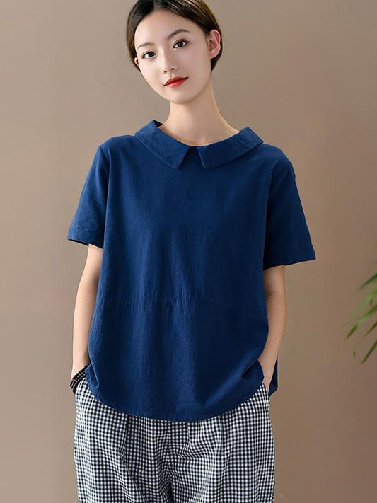 Vintage Solid Lapel T-Shirts Tops