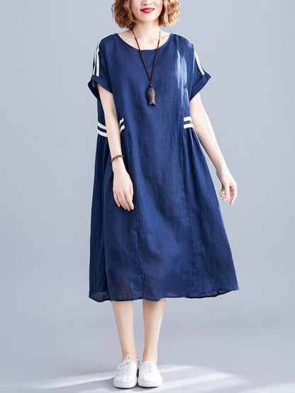 Loose Blue Split-joint Dress