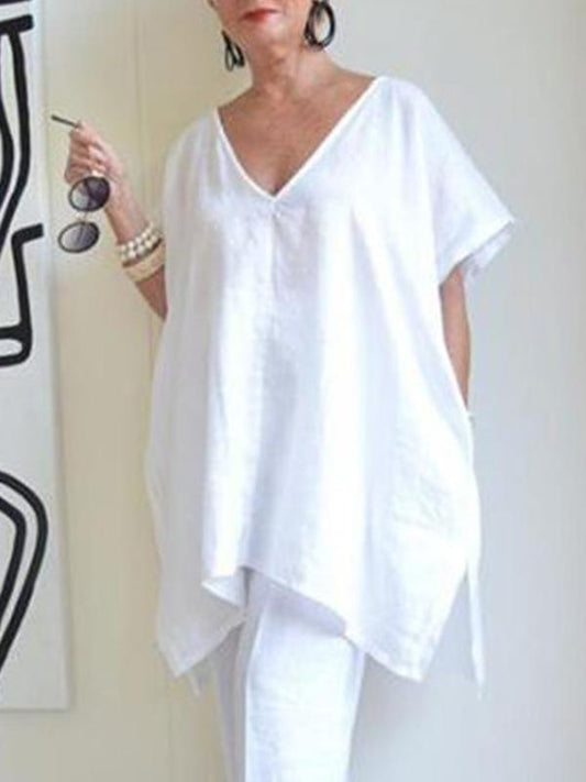 Short Sleeves V-neck 5 Colors Blouses&shirts Tops