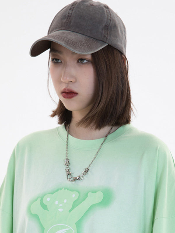 Vintage Round-Neck Bear Print Loose T-Shirts Tops