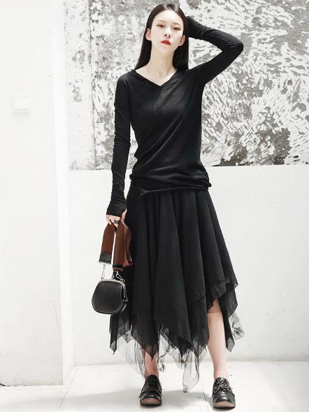 V-neck Cropped Split-joint Shirt Tops