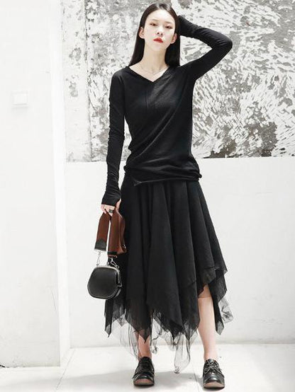 V-neck Cropped Split-joint Shirt Tops