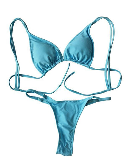 Solid Spaghetti Straps Bikinis Swimwear
