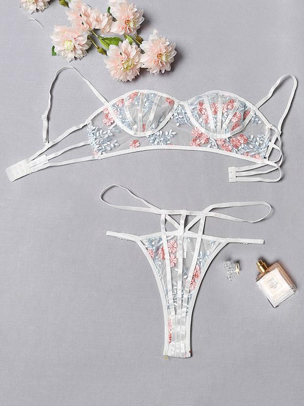 Embroidered See-Through Split Lingerie