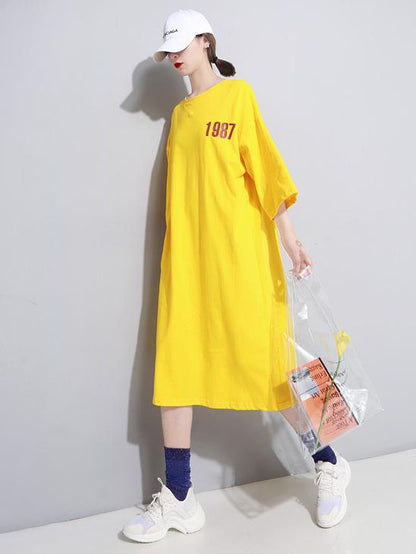 Back Letter Printed Loose T-shirt Midi Dress