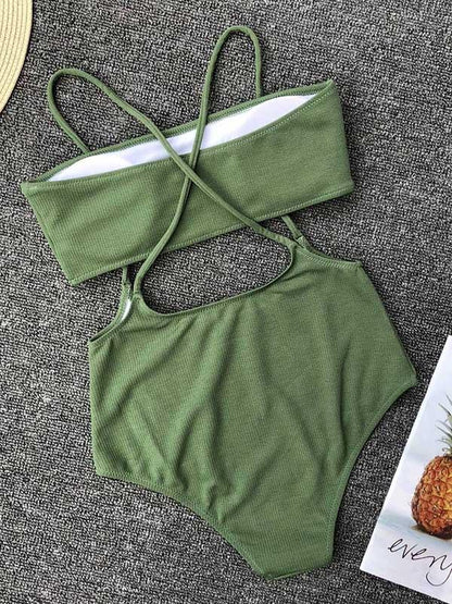 Sexy Solid Cropped Spaghetti-Neck Bikini