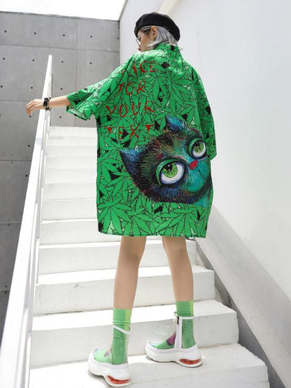 Oversize Printed Green Dress