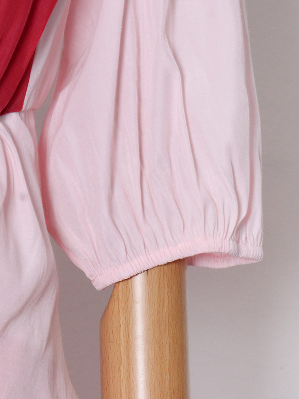 Stylish Contrast Color Split-Joint Round-Neck Raglan Sleeve Maxi Dress
