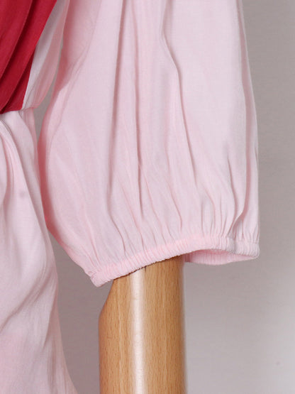 Stylish Contrast Color Split-Joint Round-Neck Raglan Sleeve Maxi Dress