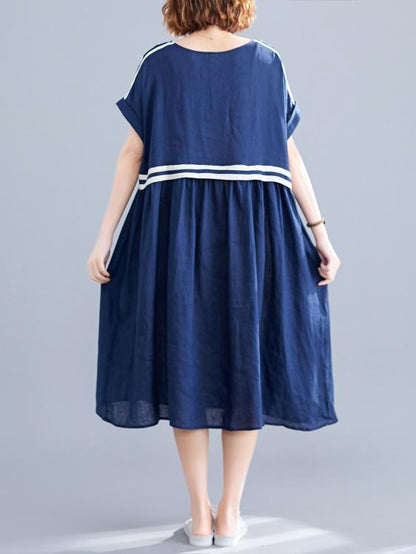 Loose Blue Split-joint Dress