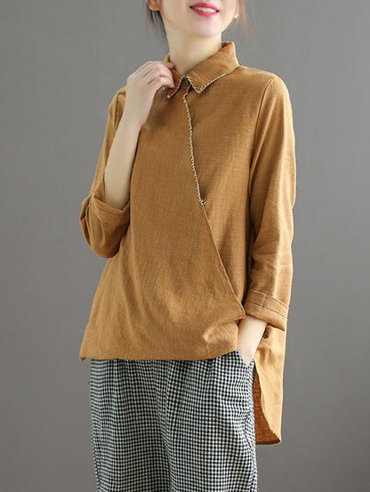Embroidered Loose Cropped Shirt Top