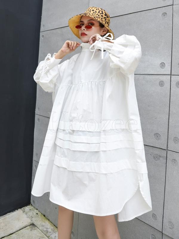 Solid Bowknot Drawstring Falbala Mini Dress