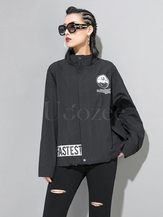 Boyfriend Style Floral Printed Zipper Jacket