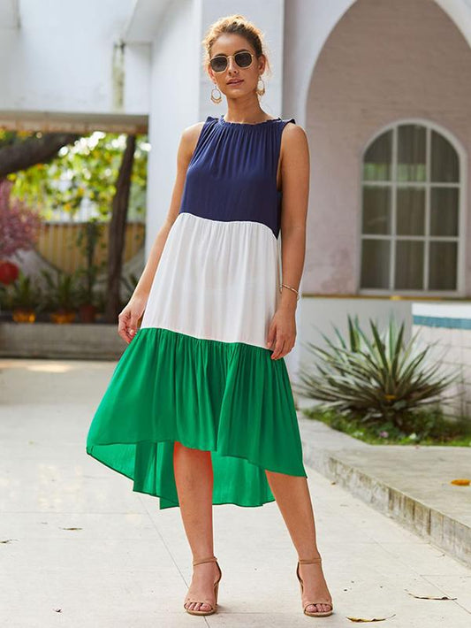 Color Stiching Boho Loose Midi Dresses