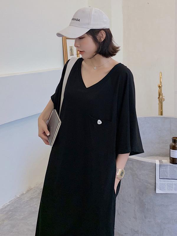 Original Solid V-Neck Dress