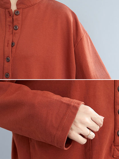 Casual Solid Color Buttoned Split-Joint With Pocket Stand Collar Long Sleeves Sweatshirts