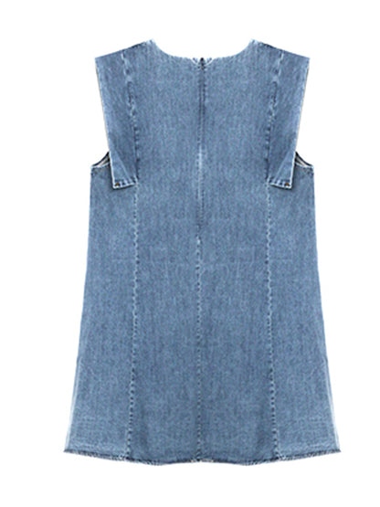 Stylish Denim Split-Joint Sleeveless Vest H-Line Mini Dress