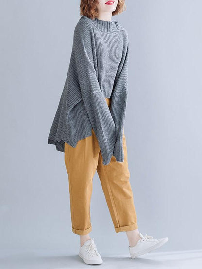 High-neck Cropped Batwing Sleeves Knitting Sweater