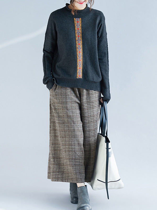 Casual Split-Side High-Neck Long Sleeves Sweater Tops